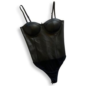Say What Black Faux Leather Bodysuit Size M